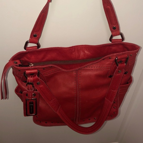 B Makowsky Red Leather ZIP Closure Bag - Picture 15 of 16